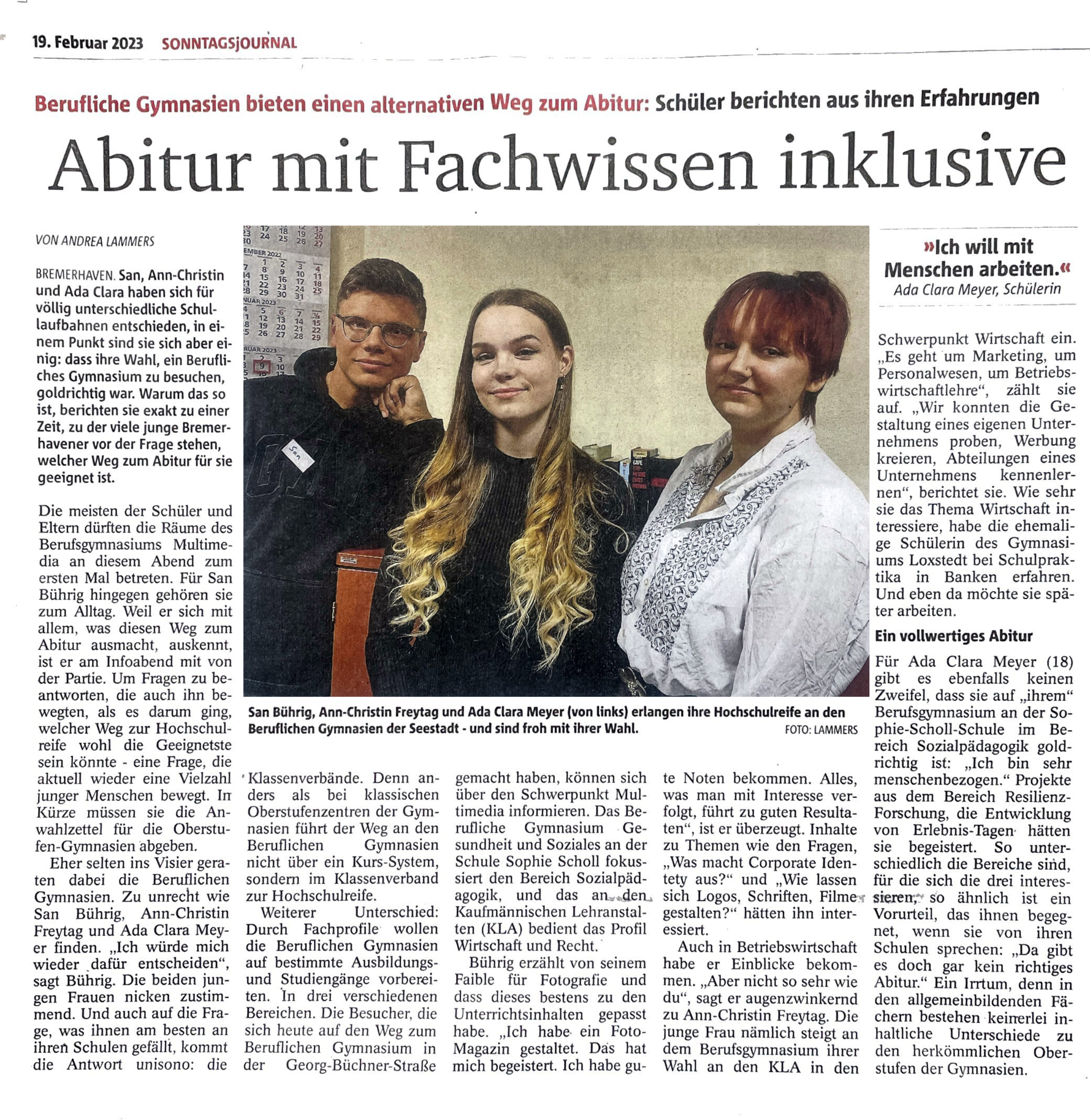Hier sehen ein Bericht des Sonntagsjournals. Es geht um das Abitur Multimedia.